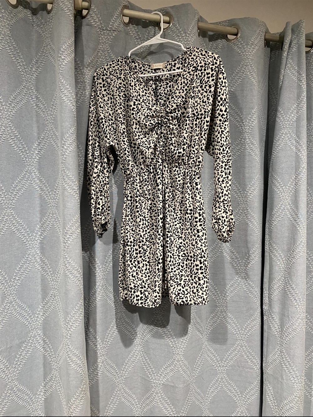 Altar'd State Black & White Leopard Print Long Sleeve Mini Dress